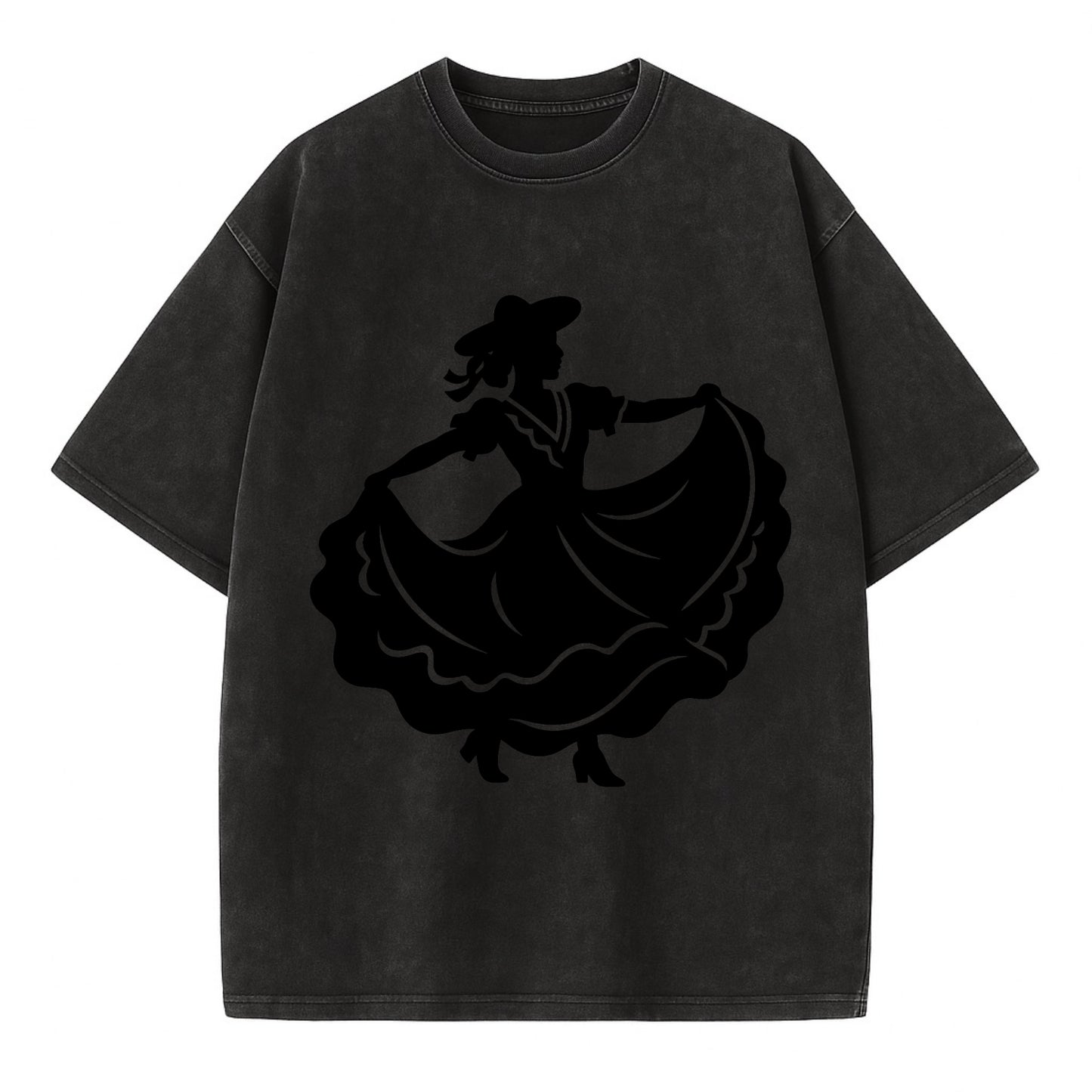Mexican folk dancer twirling skirt - Vintage T-shirt - Black