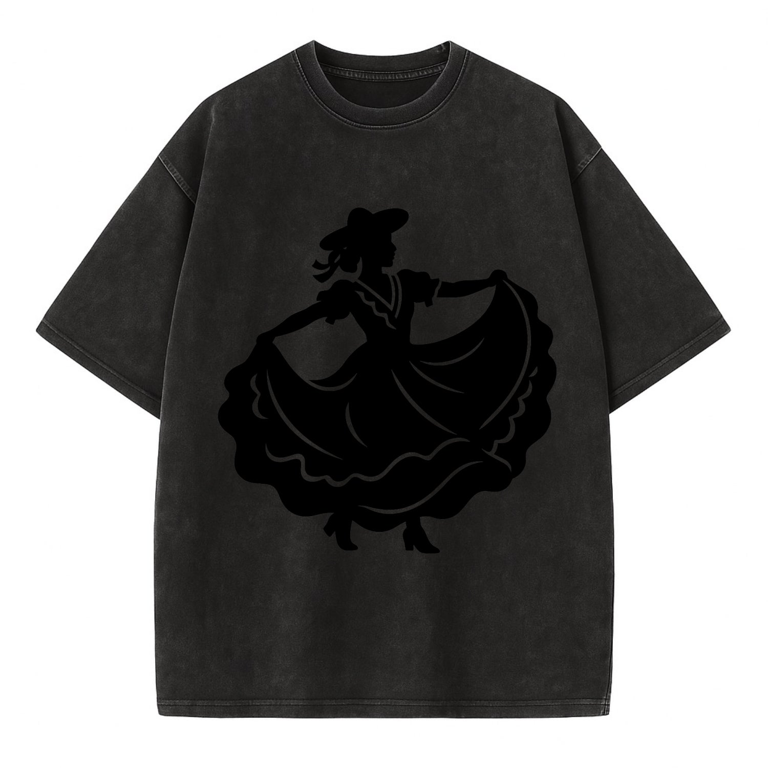 Mexican folk dancer twirling skirt - Vintage T-shirt - Black
