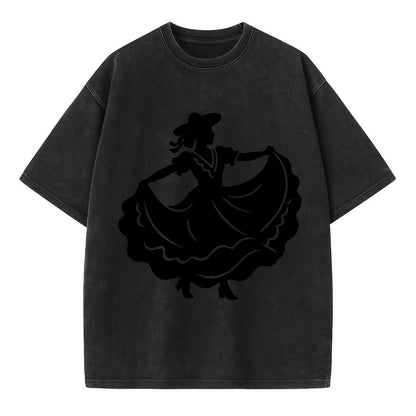 Mexican folk dancer twirling skirt - Vintage T-shirt - Black