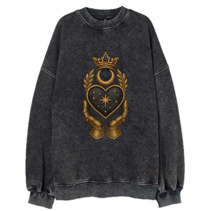Crowned heart with Art Deco sunburst crown and geometric filigree hands - Vintage Sweatshirt - Black