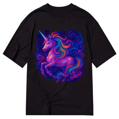 Magical unicorn with flowing rainbow gradient mane, iridescent horn with spiral - Classic T-shirt - Black