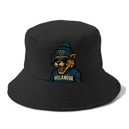 Villanova Wildcat wearing Villanova beanie with V patch - Bucket Hat - Black