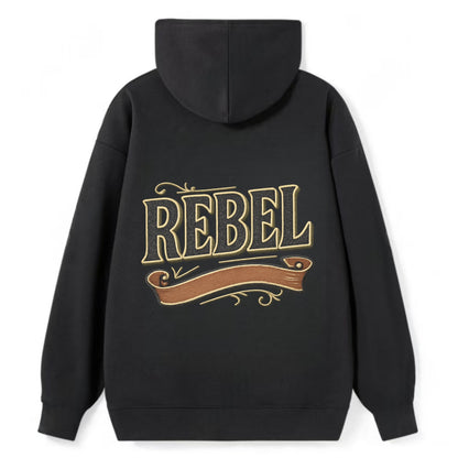 Bold typography design - "REBEL" - nonconformist, rule breaker, - Classic Pullover Hoodie - Black