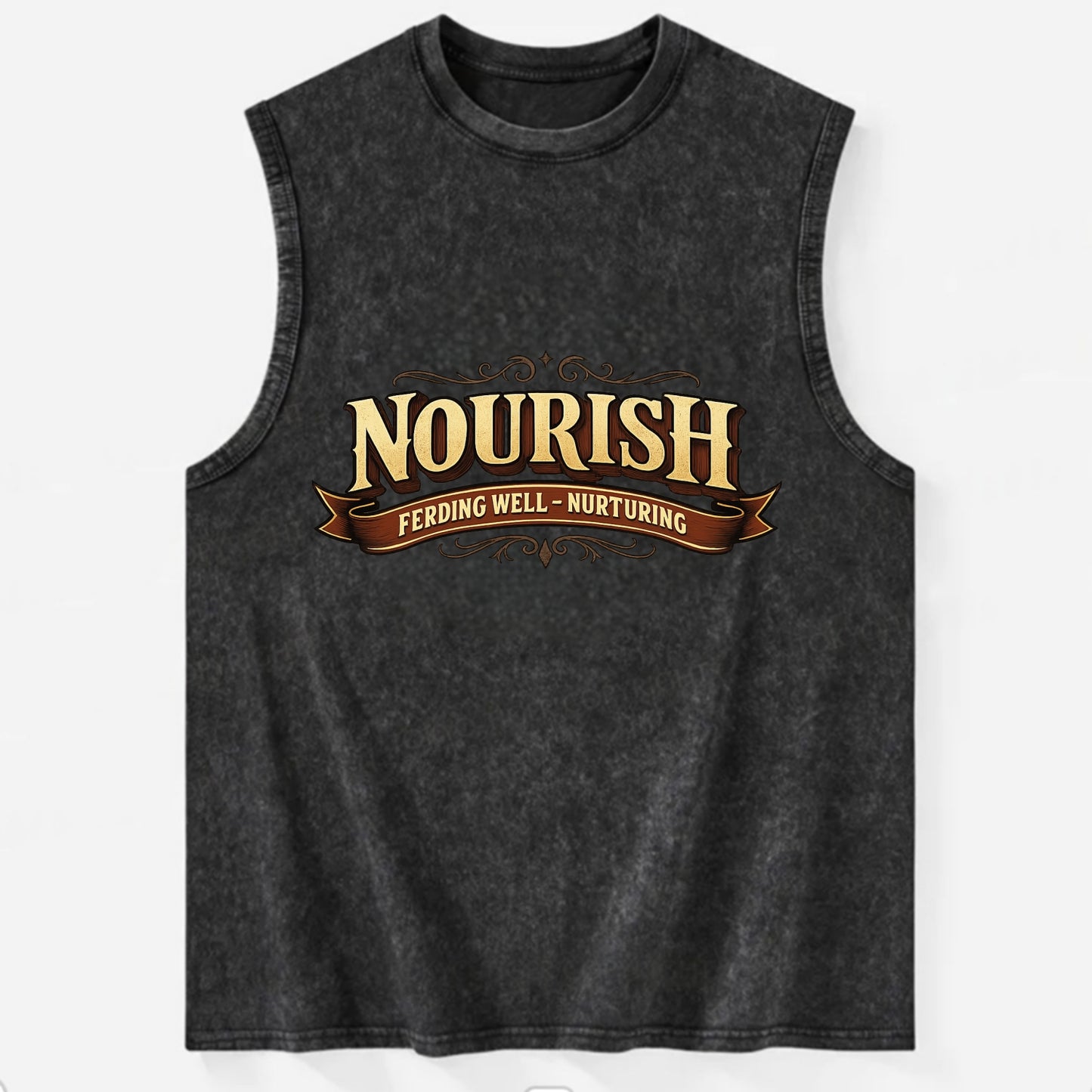 Bold typography design - "NOURISH" - feeding well, nurturing - Vintage Washed Tank - Black