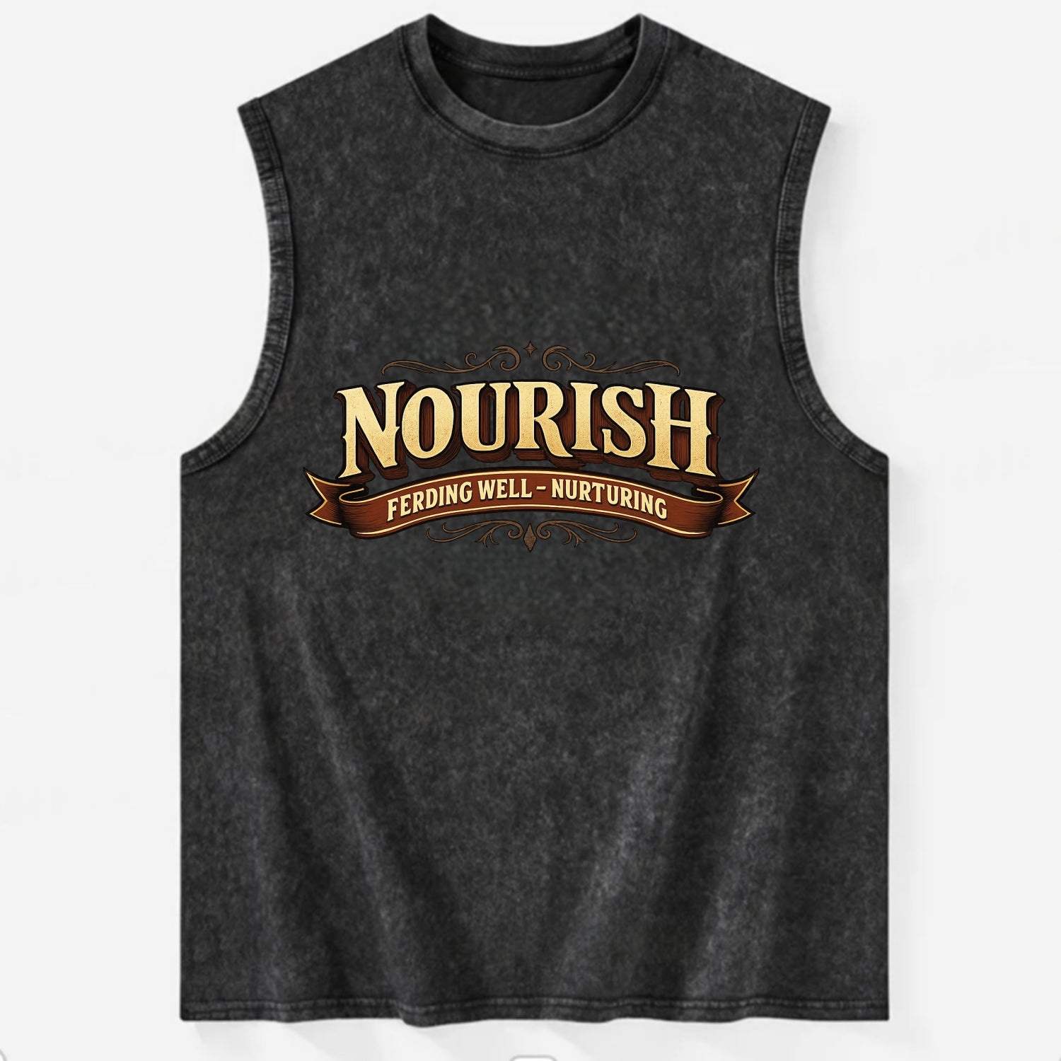 Bold typography design - "NOURISH" - feeding well, nurturing - Vintage Washed Tank - Black
