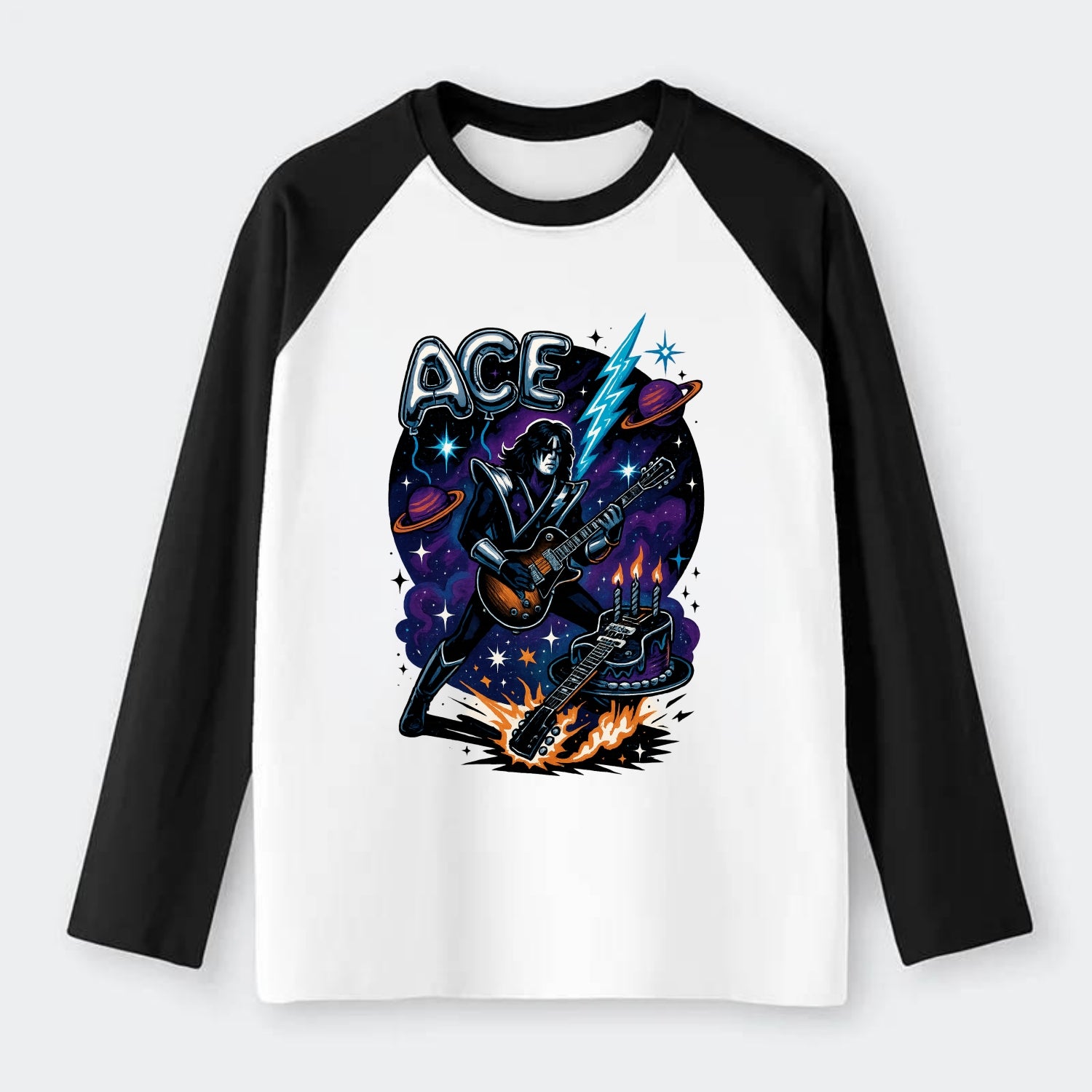 Ace Birthday Celebration - Raglan Long Sleeve T-Shirt - Black
