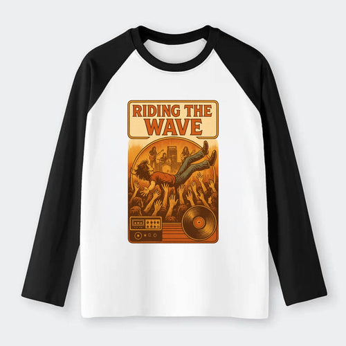 Crowd surfing at packed concert - Riding the Wave - concert energy - Raglan Long Sleeve T-Shirt