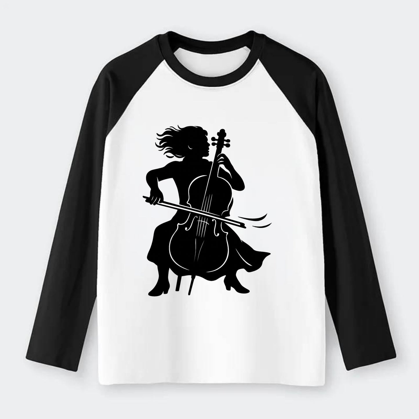 Cellist performing emotional solo - Raglan Long Sleeve T-Shirt - Black