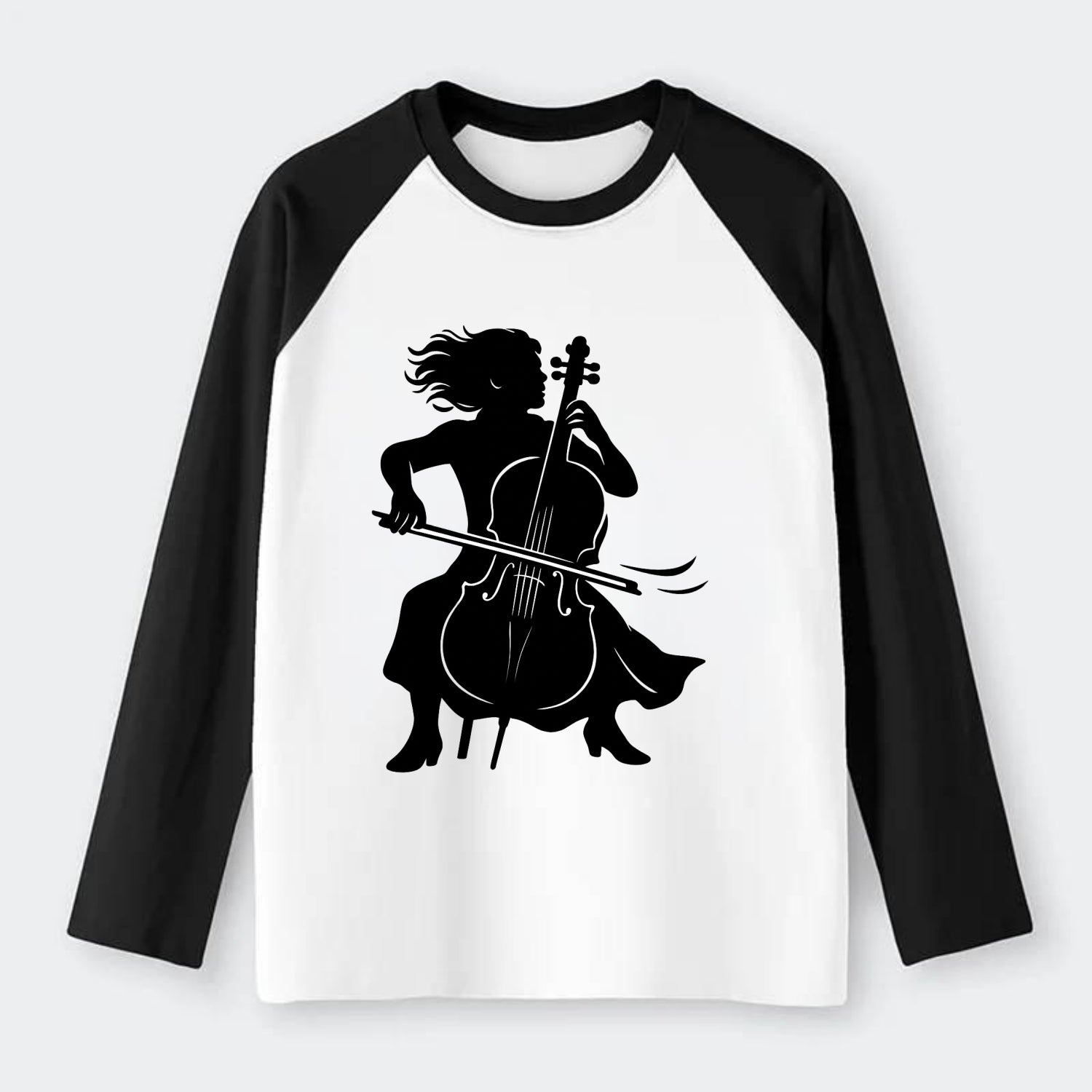 Cellist performing emotional solo - Raglan Long Sleeve T-Shirt - Black