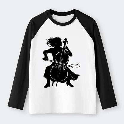 Cellist performing emotional solo - Raglan Long Sleeve T-Shirt - Black