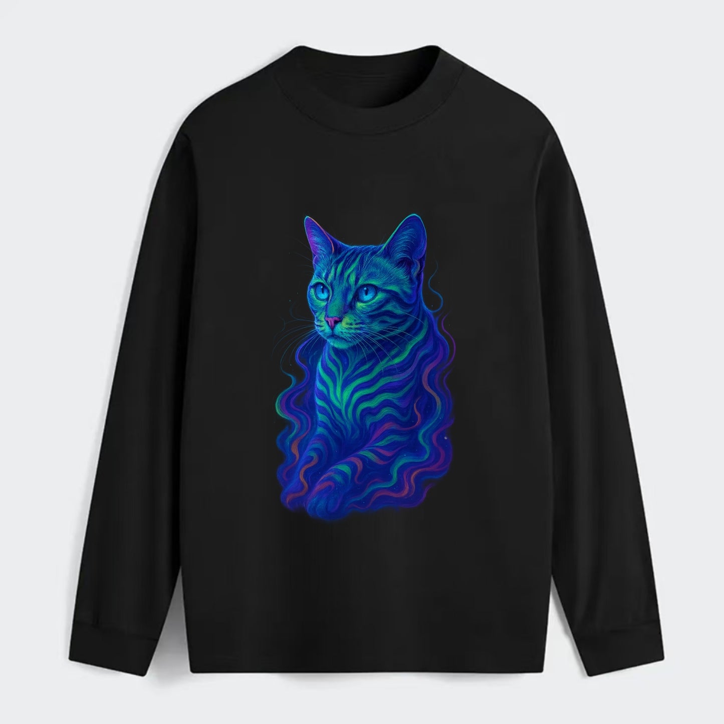 Exotic Bengal cat with aurora borealis colors flowing through its - Classic Long Sleeve Shirt - Black