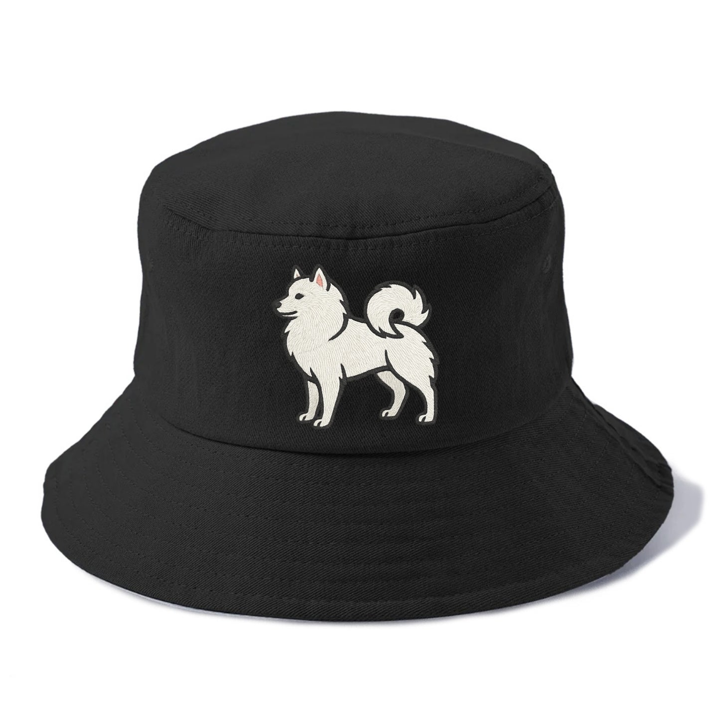 American Eskimo Dog - White spitz embroidered standing design - Bucket Hat - Black