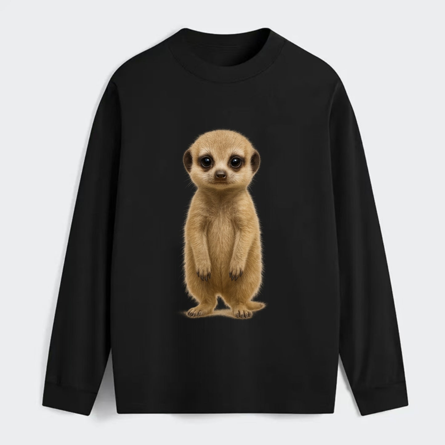 Baby Meerkat - tan fur, dark eye patches, alert stance, bright eyes, - Classic Long Sleeve Shirt - Black