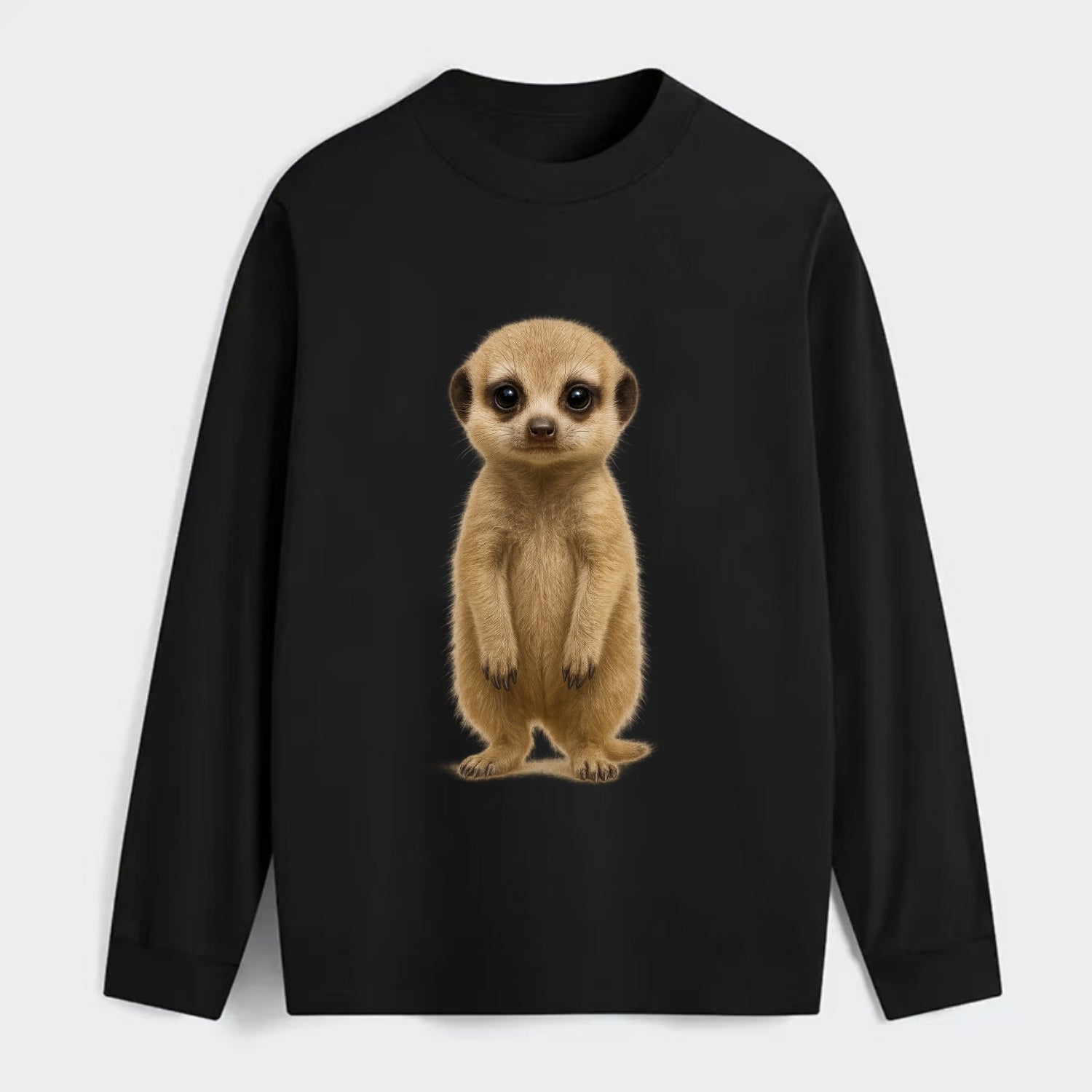 Baby Meerkat - tan fur, dark eye patches, alert stance, bright eyes, - Classic Long Sleeve Shirt - Black