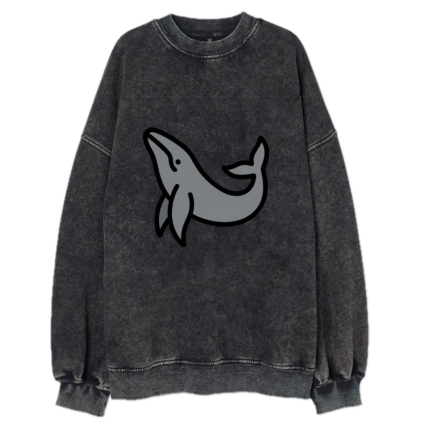 Humpback Whale - Gray breaching pose flat side profile - Vintage Sweatshirt - Black