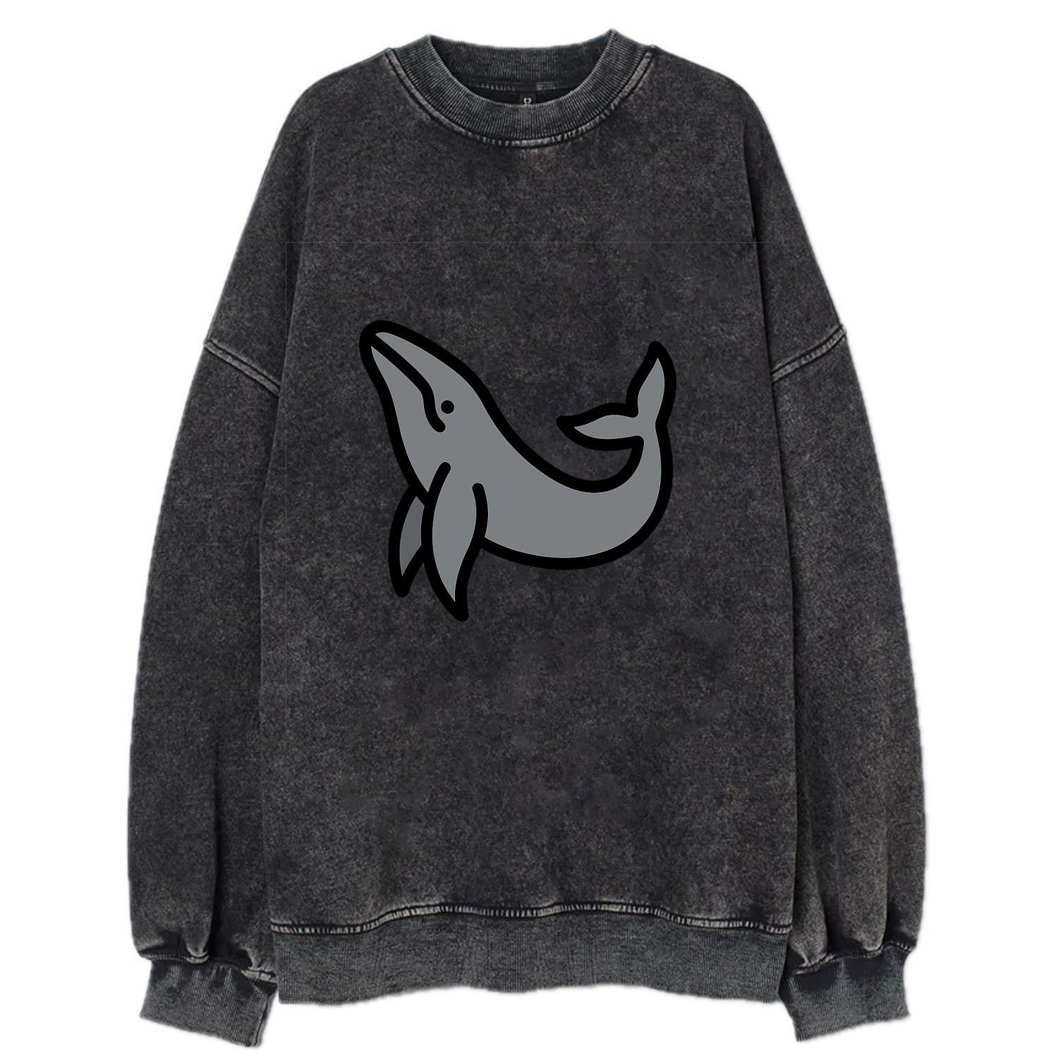 Humpback Whale - Gray breaching pose flat side profile - Vintage Sweatshirt - Black