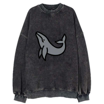 Humpback Whale - Gray breaching pose flat side profile - Vintage Sweatshirt - Black