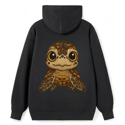 Baby Hawksbill Turtle - amber and brown shell pattern, curious golden - Classic Pullover Hoodie - Black