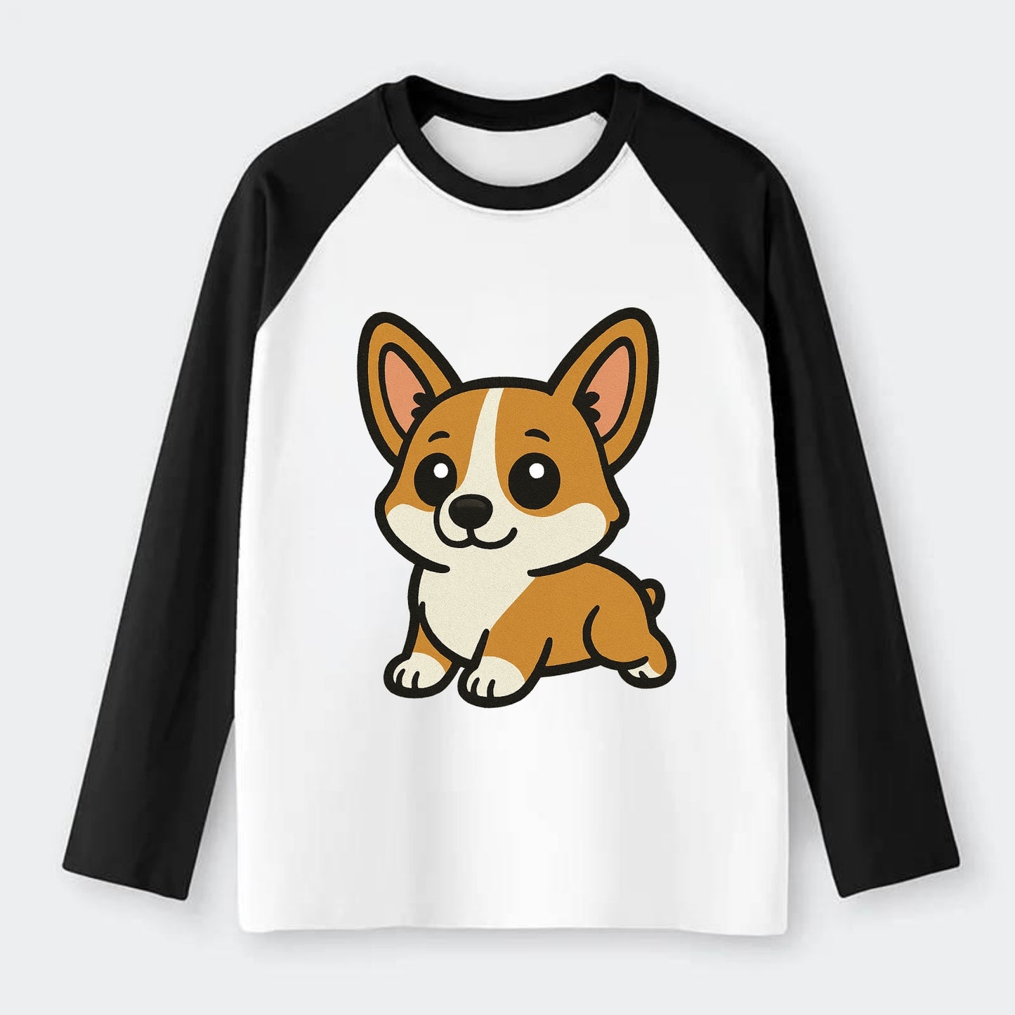 Corgi - Sploot lying position - Raglan Long Sleeve T-Shirt - Black