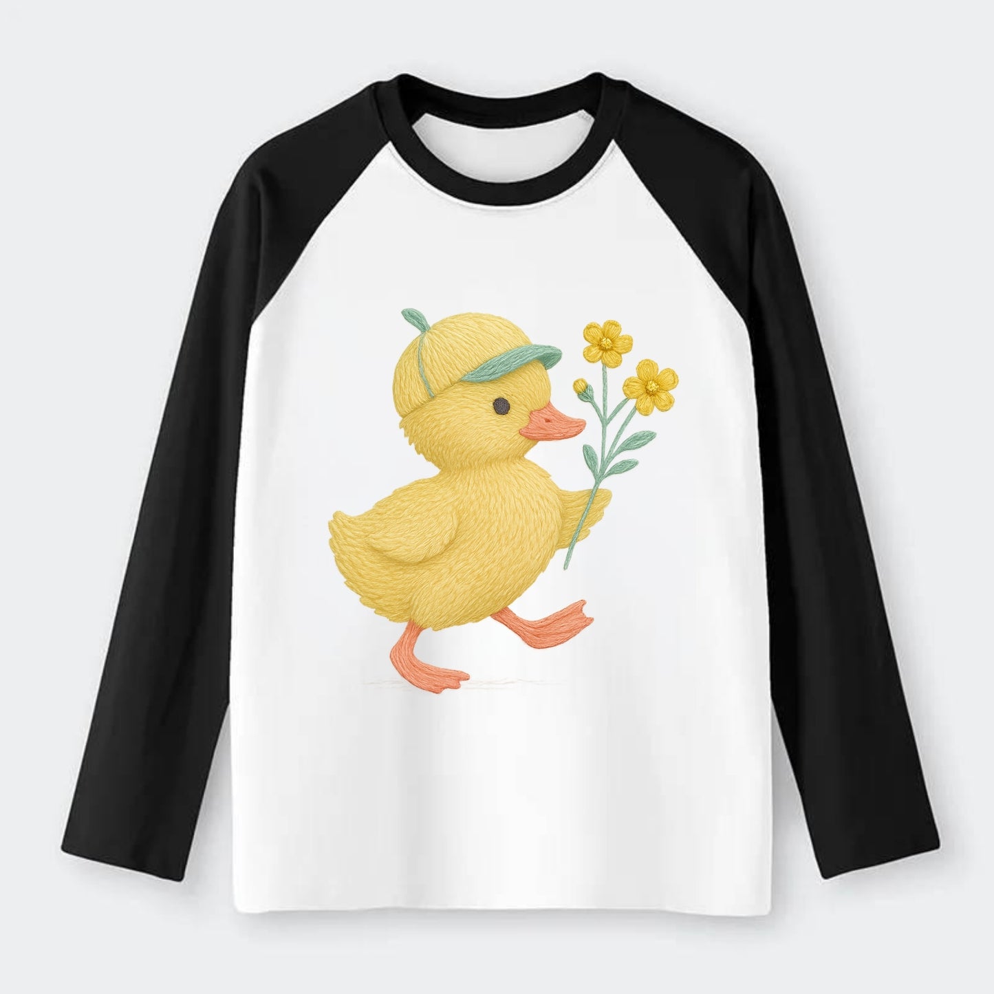 Yellow Duckling - Raglan Long Sleeve T-Shirt - Black