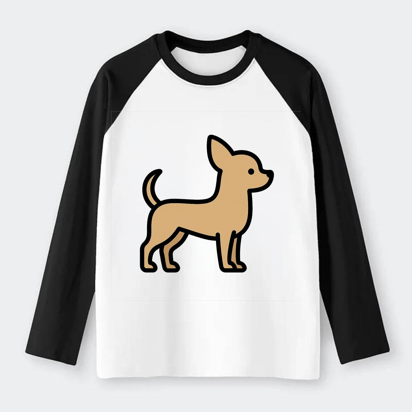 Chihuahua - Tan smooth coat flat side profile - Raglan Long Sleeve T-Shirt - Black