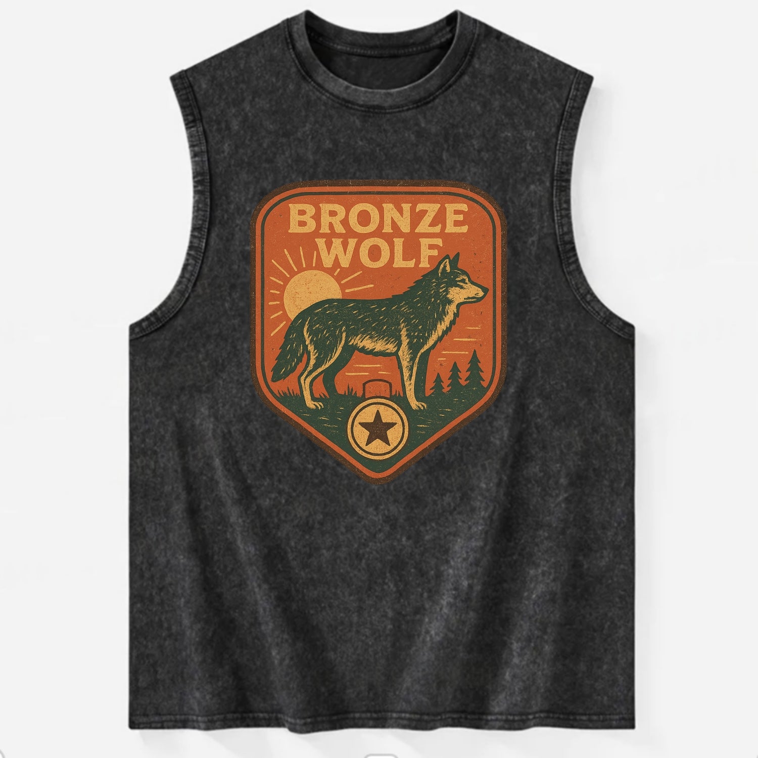 Bronze Wolf Medal  - Vintage Washed Tank - Black
