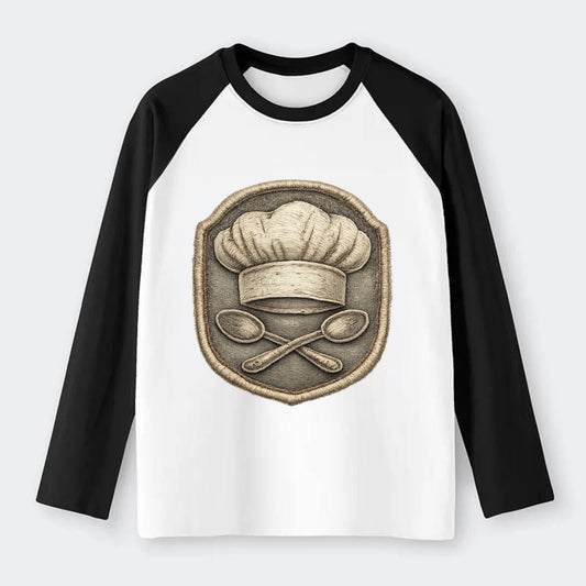 COOKING CHEF HAT - toque blanche with crossed spoons in white and - Raglan Long Sleeve T-Shirt - Black