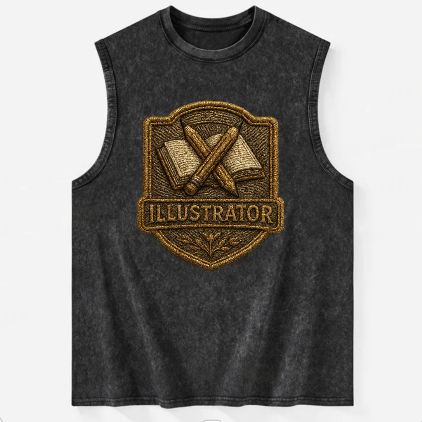 Pencils and sketchbook - illustrator badge - Vintage Washed Tank - Black