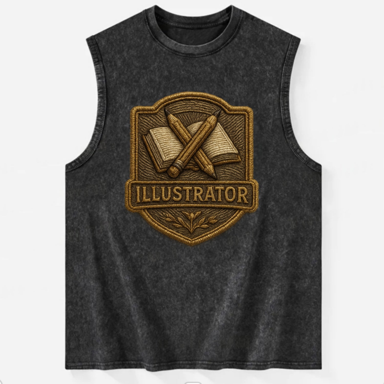 Pencils and sketchbook - illustrator badge - Vintage Washed Tank - Black