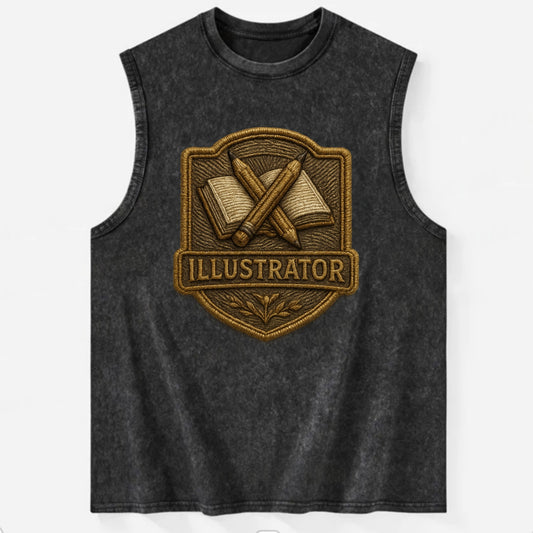 Pencils and sketchbook - illustrator badge - Vintage Washed Tank - Black
