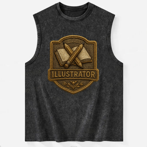 Pencils and sketchbook - illustrator badge - Vintage Washed Tank