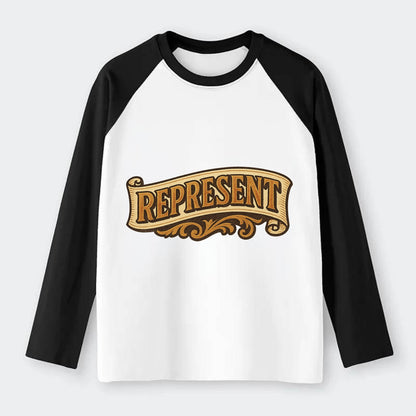 Bold typography design - "REPRESENT" - showing where you from - Raglan Long Sleeve T-Shirt - Black