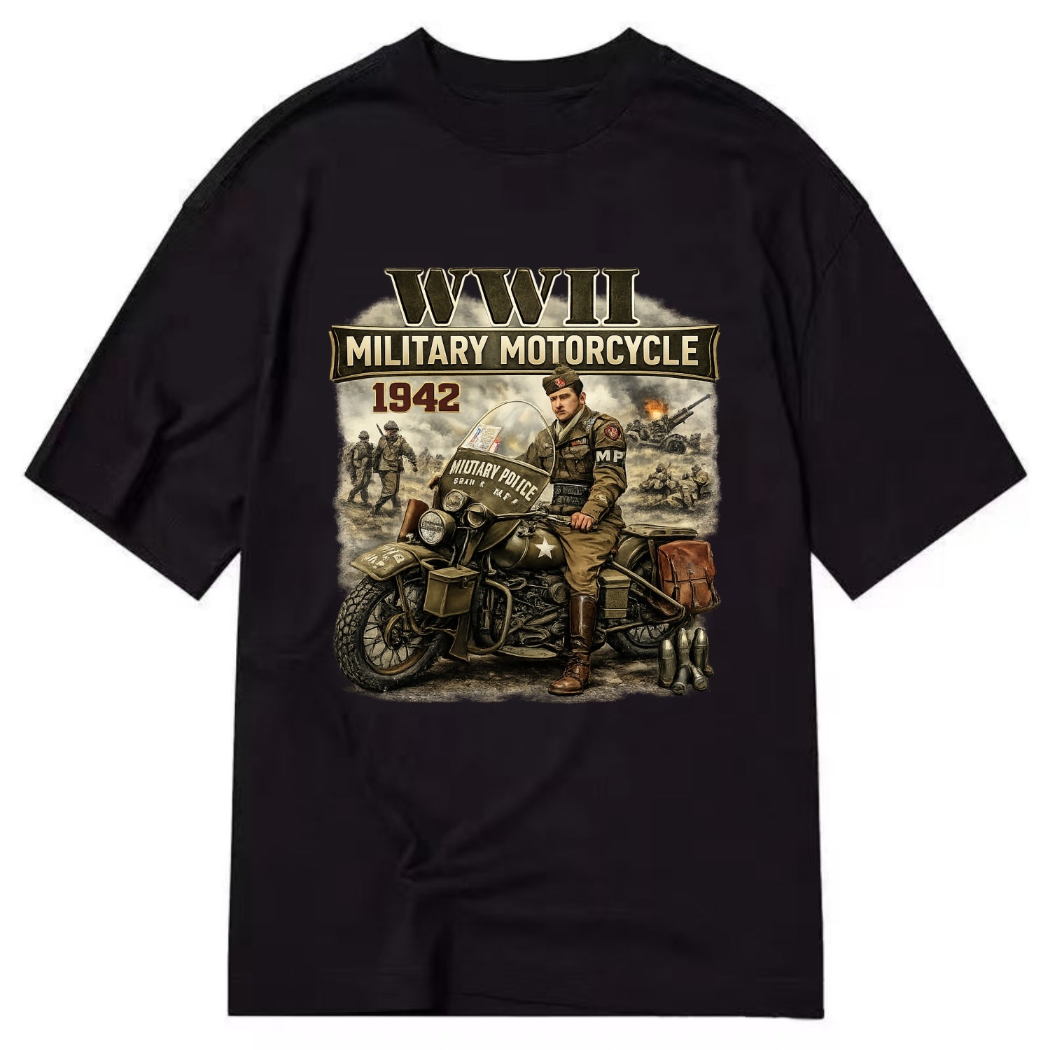 Wwii Military Motorcycle 1942 - Classic T-shirt - Black
