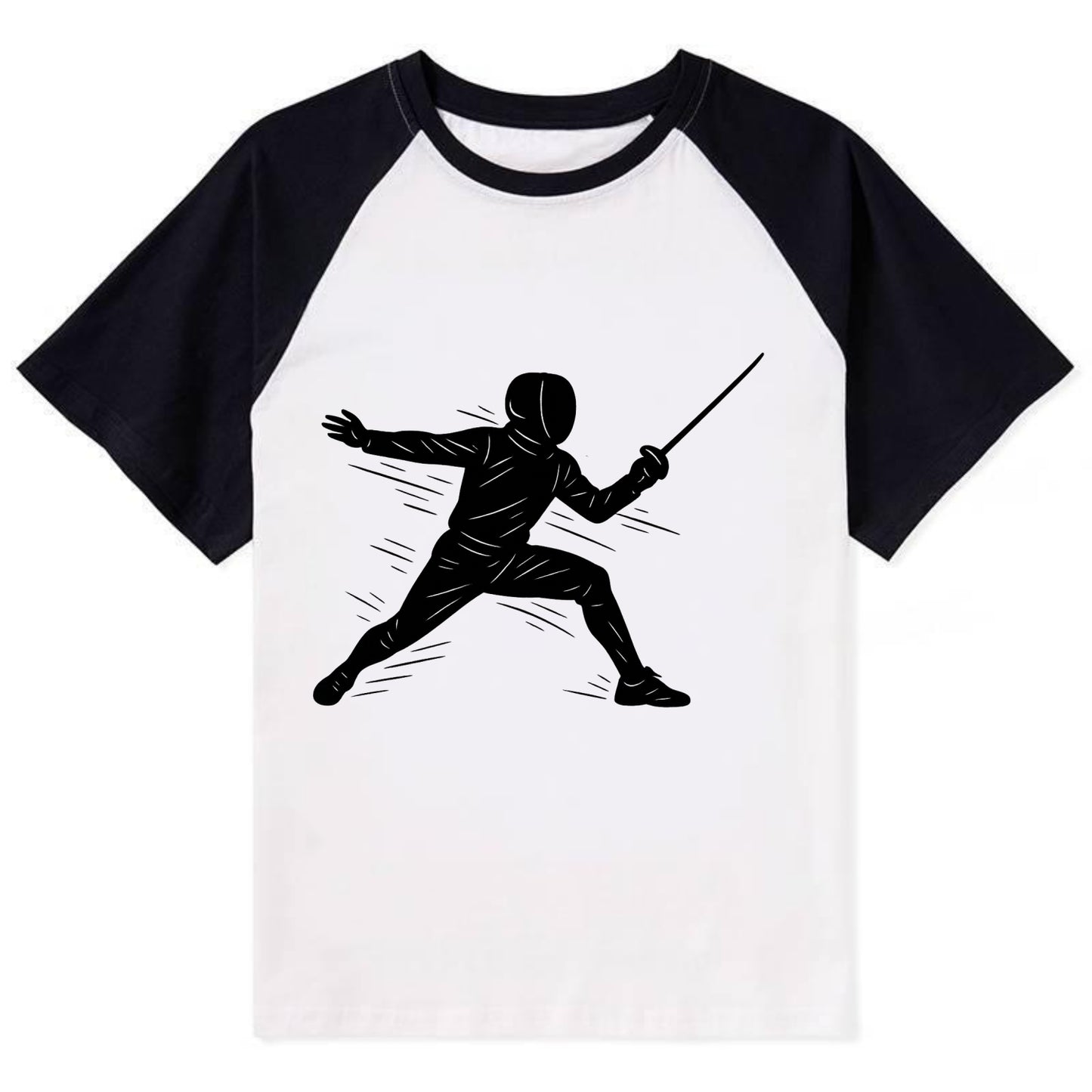 Fencer lunging attack position - Contrast Raglan T-shirt - Black