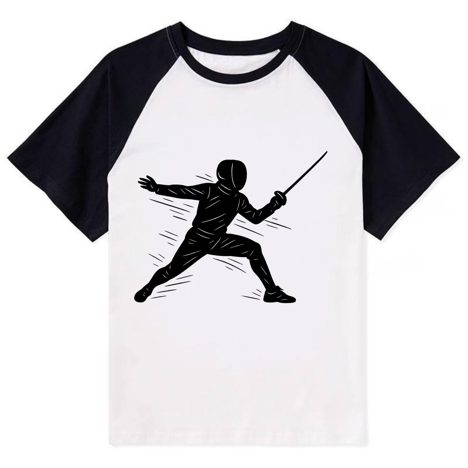 Fencer lunging attack position - Contrast Raglan T-shirt - Black