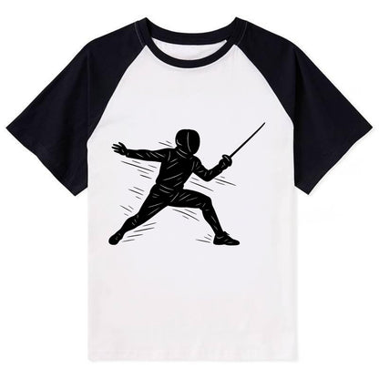 Fencer lunging attack position - Contrast Raglan T-shirt - Black