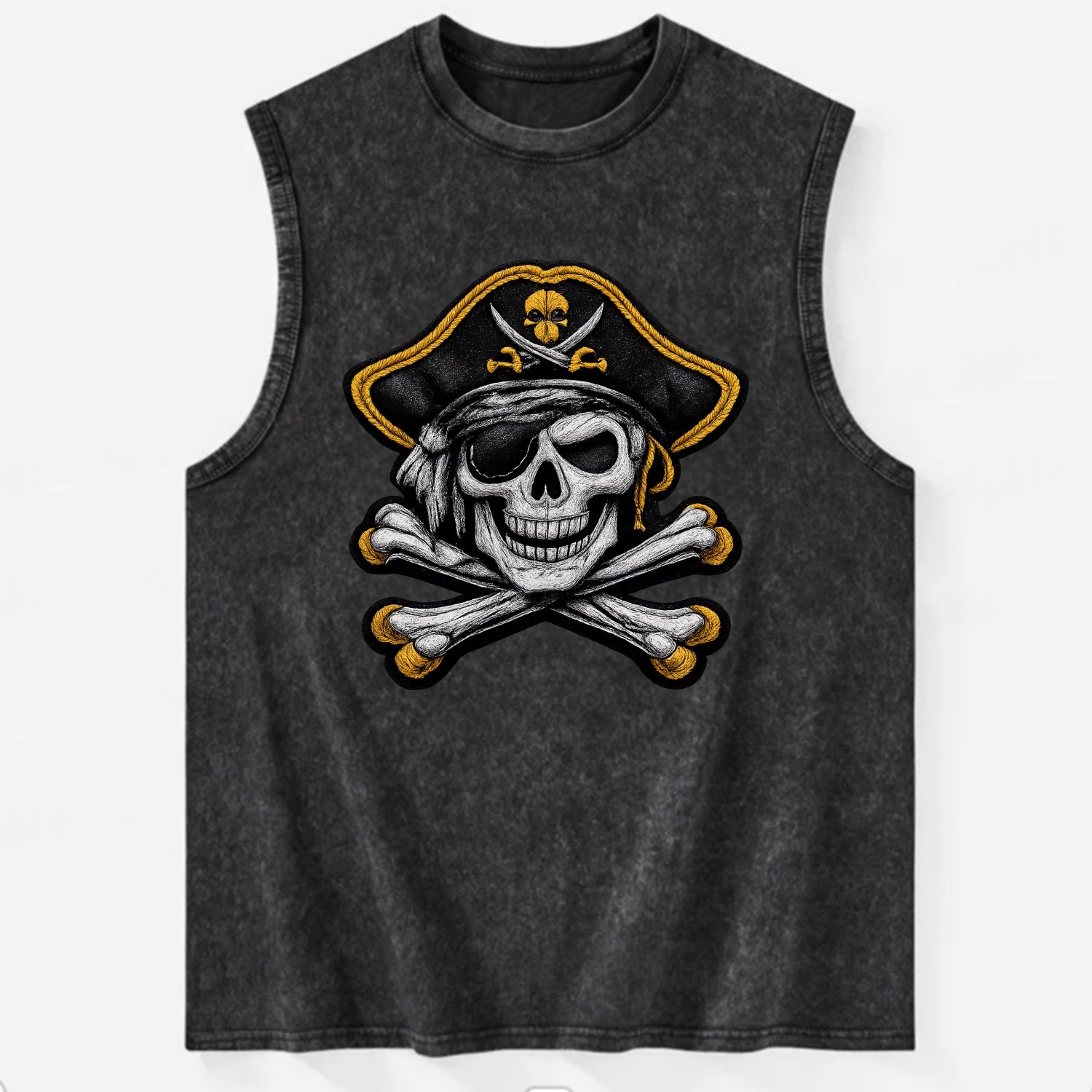 PIRATE SKULL - Jolly Roger skull in black and white , pirate - Vintage Washed Tank - Black
