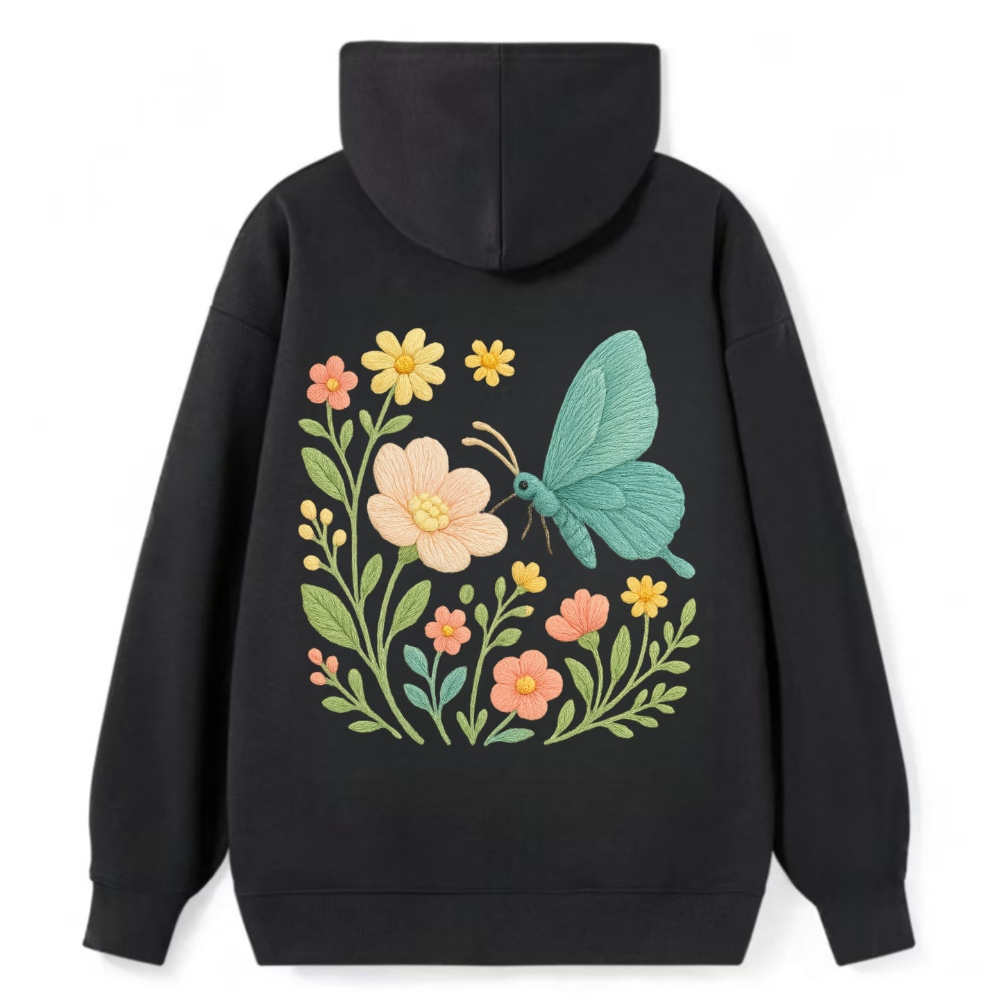 Mint Night Butterfly - Classic Pullover Hoodie - Black