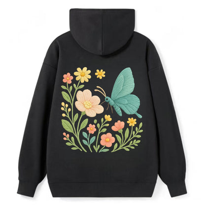 Mint Night Butterfly - Classic Pullover Hoodie - Black