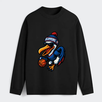 Los Angeles Pelican wearing Clippers beanie with sailboat patch and - Classic Long Sleeve Shirt - Black