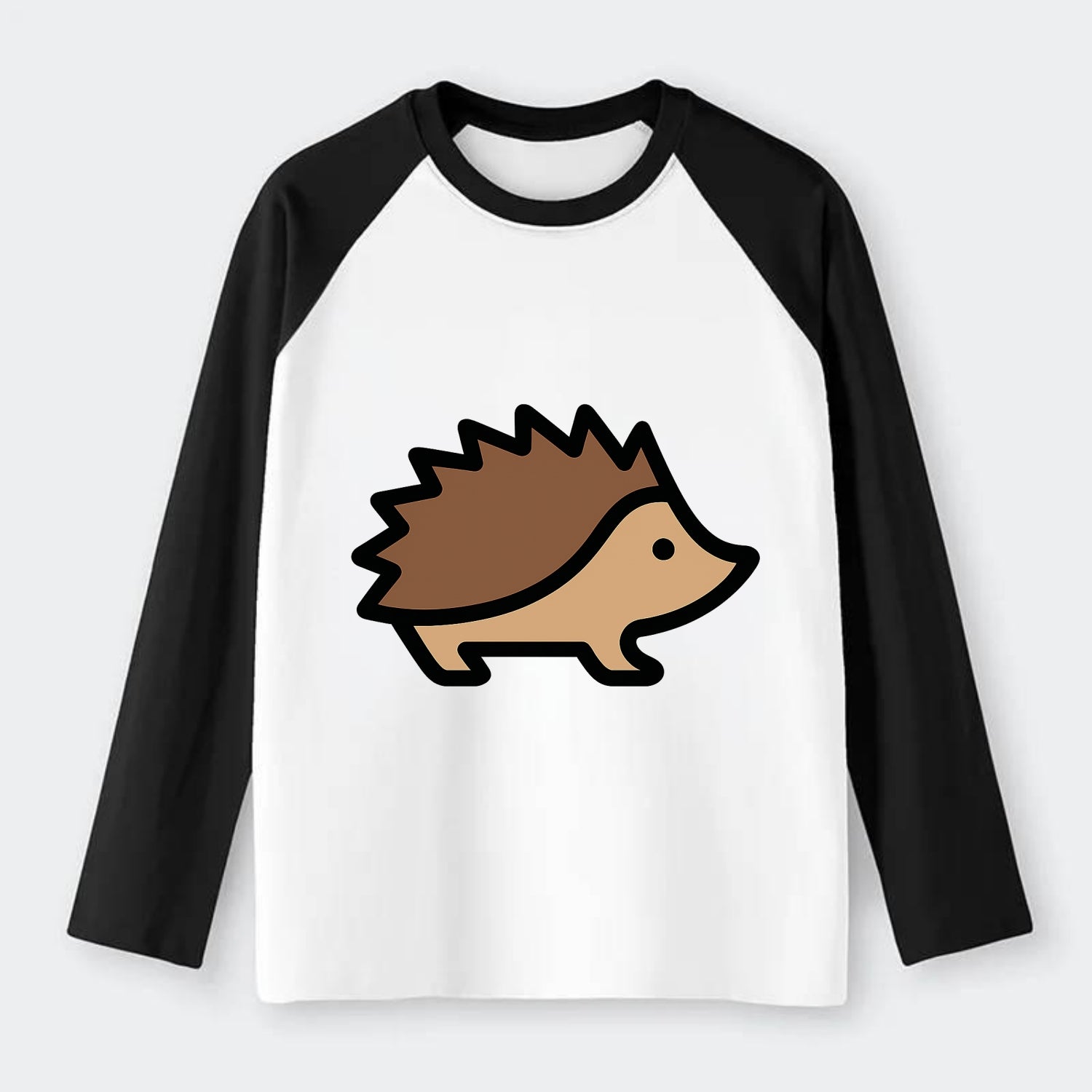 Hedgehog - Brown spiky back flat side profile - Raglan Long Sleeve T-Shirt - Black