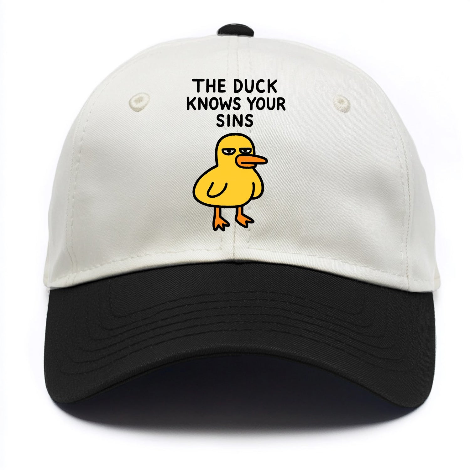 THE DUCK KNOWS YOUR SINS | Yellow duck with judgmental stare - Two Tone Cap - Black