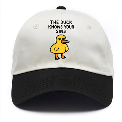 THE DUCK KNOWS YOUR SINS | Yellow duck with judgmental stare - Two Tone Cap - Black