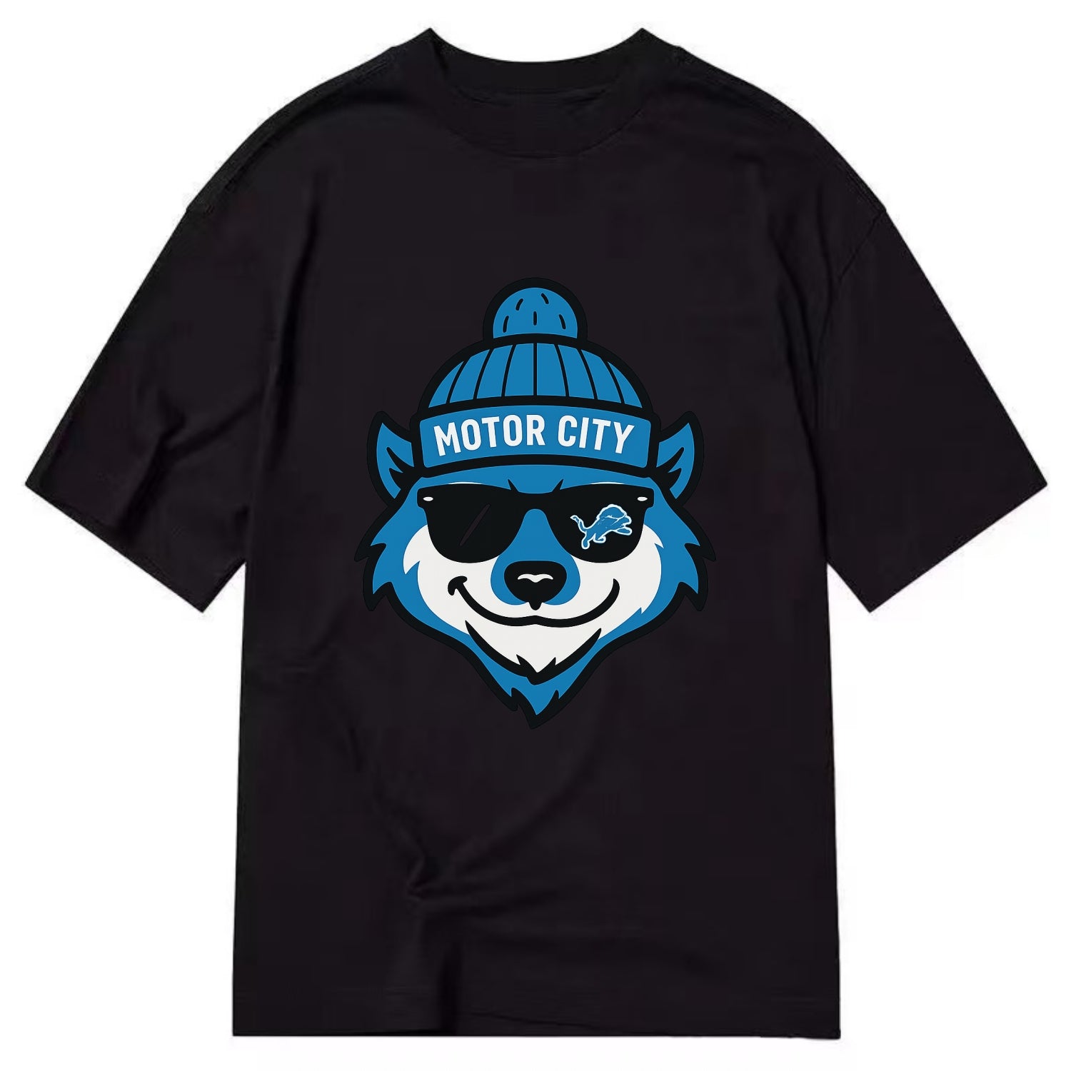 Motor City Wolverine wearing Lions beanie with gear patch and wayfarer sunglasses - Classic T-shirt - Black