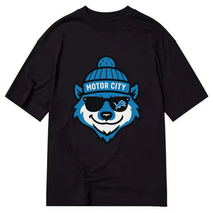 Motor City Wolverine wearing Lions beanie with gear patch and wayfarer sunglasses - Classic T-shirt - Black