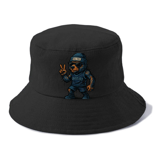 Memphis Grizzly Bear wearing Grizzlies navy and light blue beanie with Beale Street - Bucket Hat