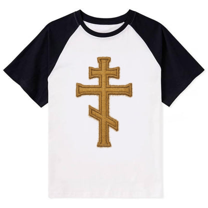 Orthodox Cross  - Contrast Raglan T-shirt - Black
