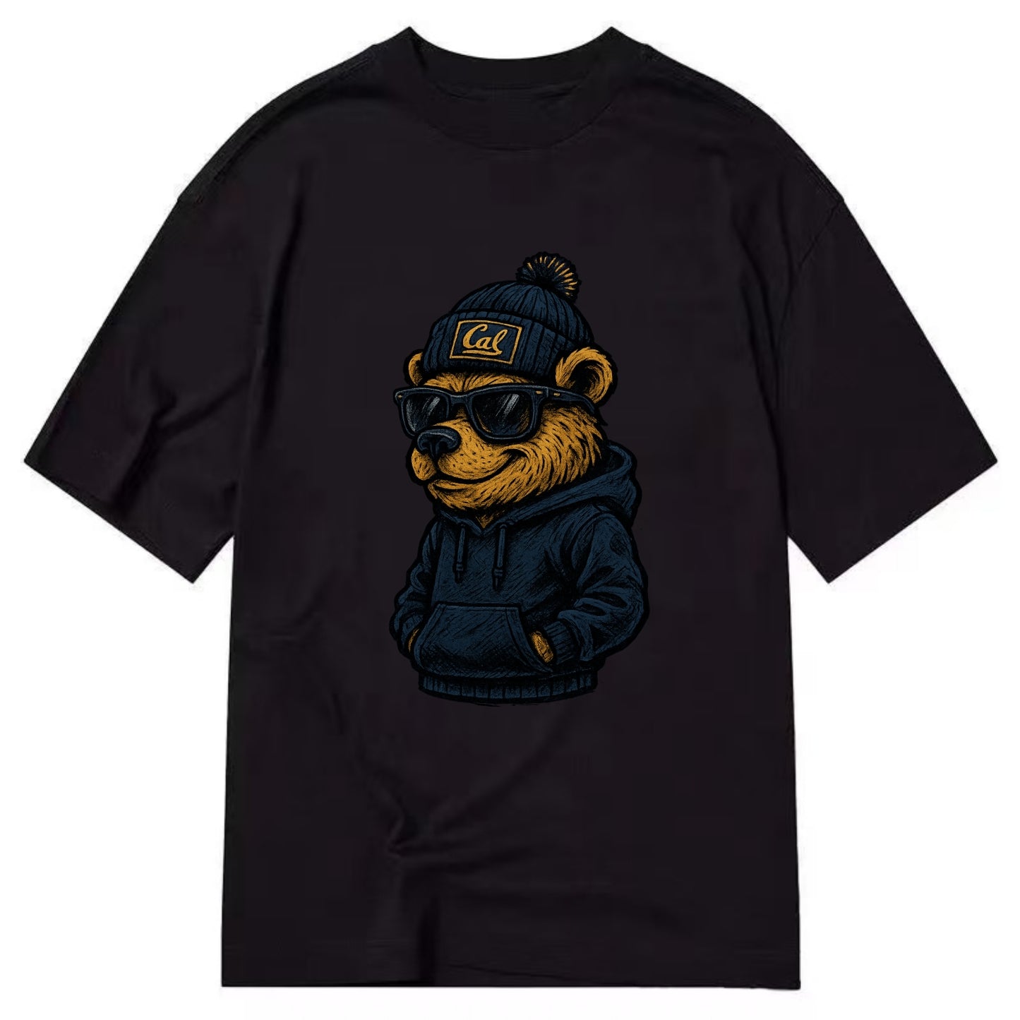 Berkeley Bear wearing Cal beanie with script patch - Classic T-shirt - Black