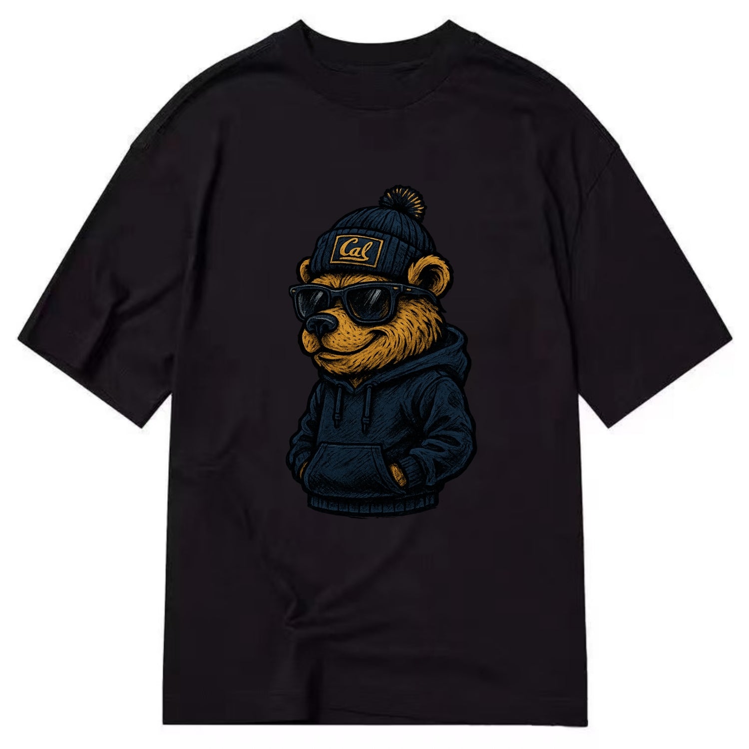 Berkeley Bear wearing Cal beanie with script patch - Classic T-shirt - Black