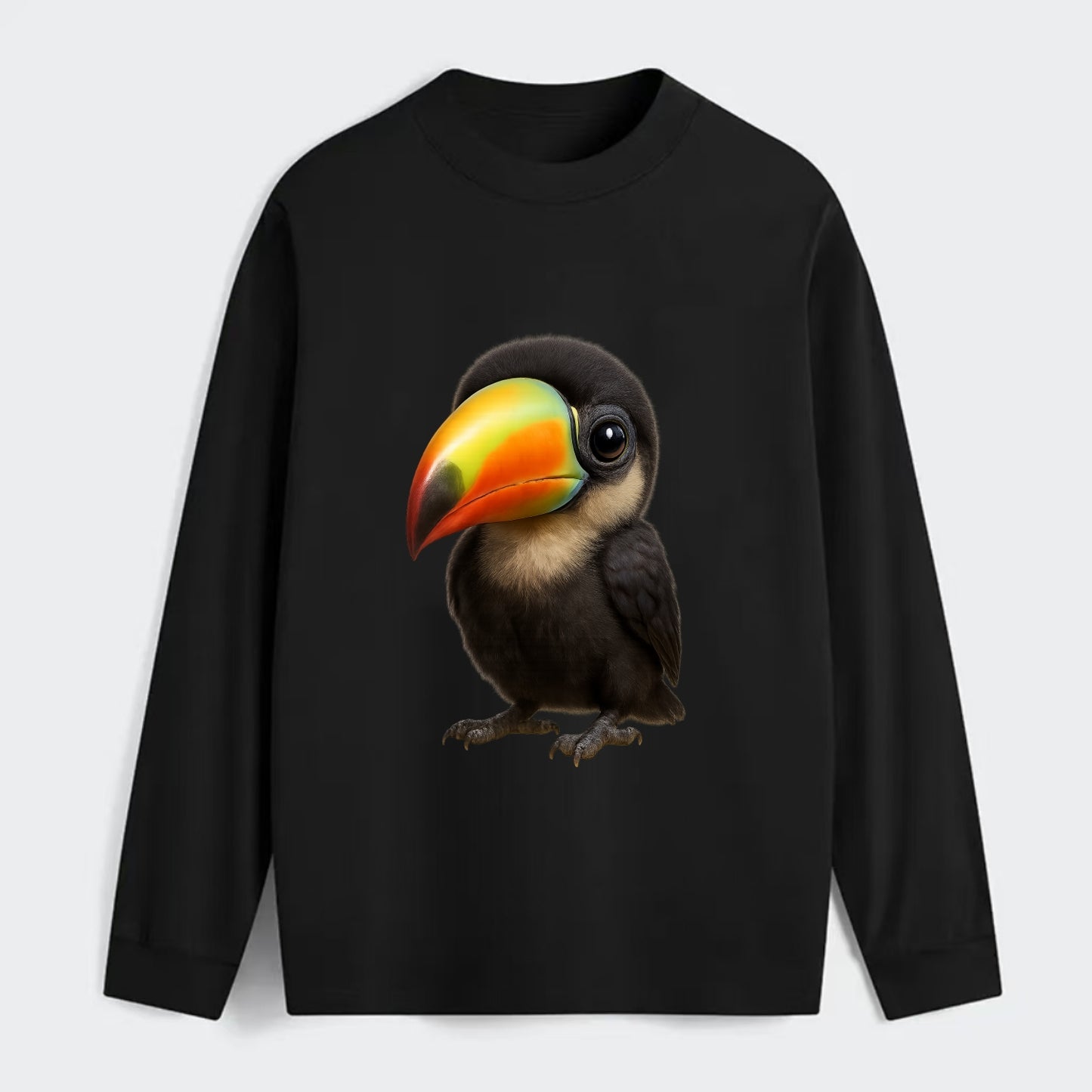 Baby Toucan - oversized colorful beak, black feathers, bright eyes, - Classic Long Sleeve Shirt - Black